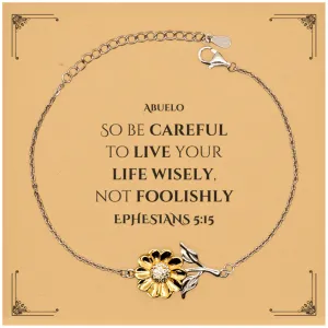 Abuelo Sunflower Bracelet - Live Wisely, Inspirational Gift for Grandpa, Veterans Day, Christmas, Birthday, Confidence