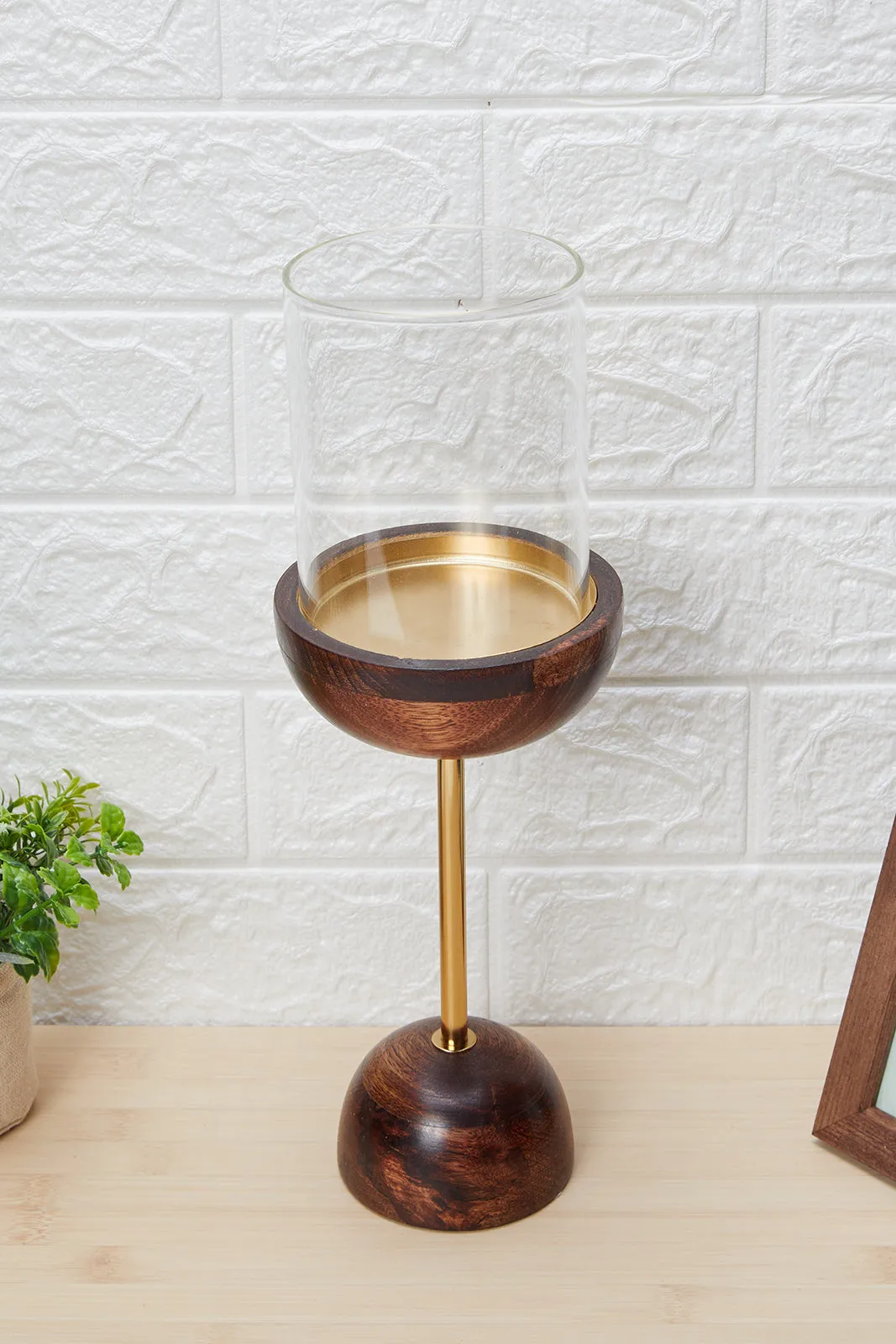 Al Fresco Pillar Candle Holder With Wooden Base