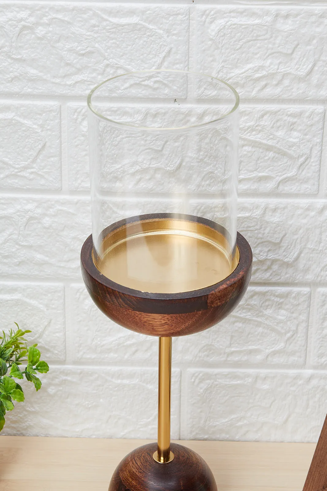 Al Fresco Pillar Candle Holder With Wooden Base