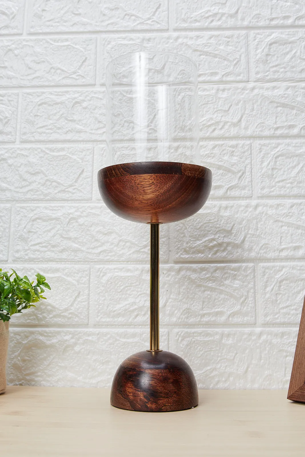 Al Fresco Pillar Candle Holder With Wooden Base