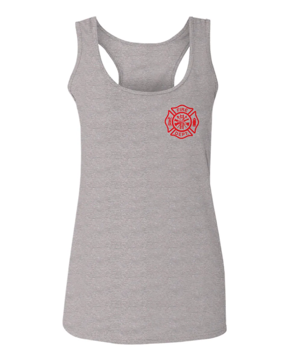 America Support Thin Red Line Fonts Firefighter Seal  women's Tank Top sleeveless Racerback