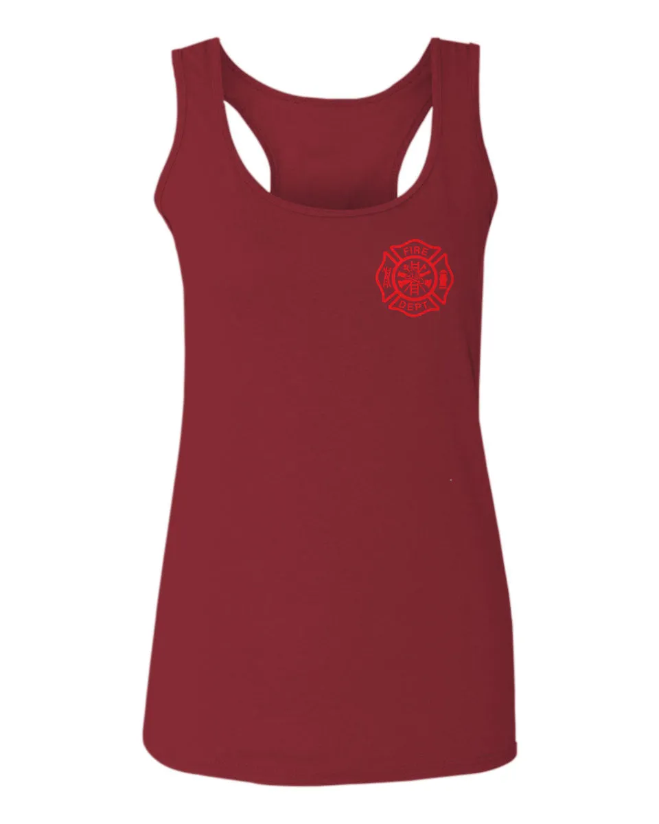 America Support Thin Red Line Fonts Firefighter Seal  women's Tank Top sleeveless Racerback