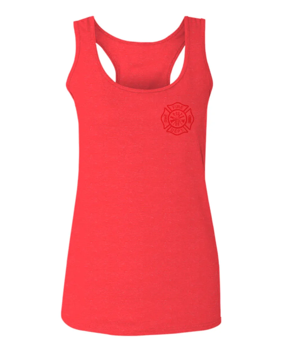 America Support Thin Red Line Fonts Firefighter Seal  women's Tank Top sleeveless Racerback