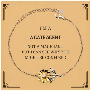Badass Gate Agent Gifts, I'm Gate Agent not a magician, Sarcastic Sunflower Bracelet for Gate Agent Birthday Christmas for  Men, Women, Friends, Coworkers