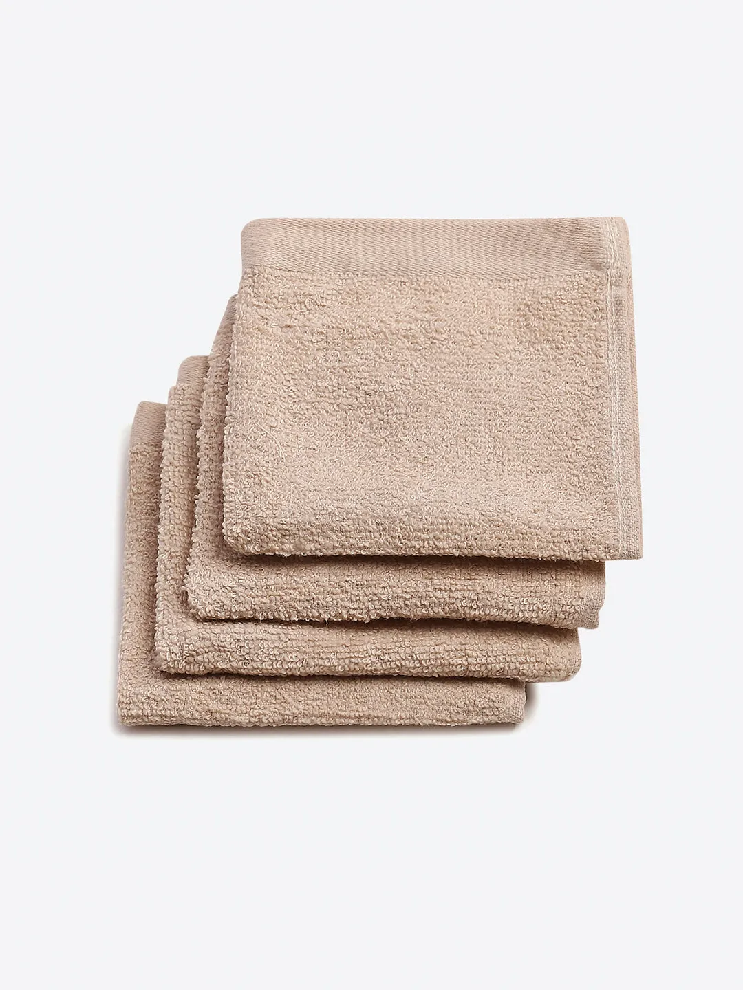 Beige Cotton Solid 600 GSM Face Towel (Pack of 4)