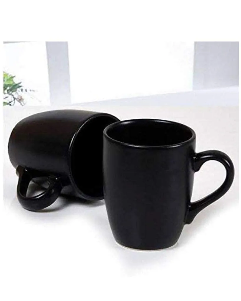 Ceramic Mug with Handle - Set of 6, Black, 300ml