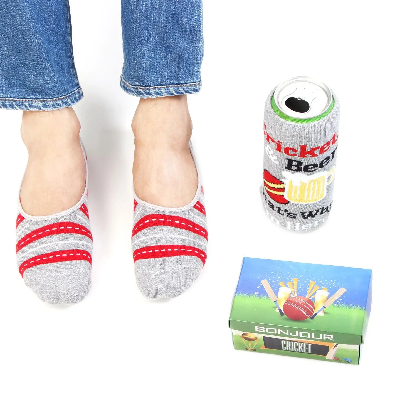 Crikbuzz Combo Pack Of Loafer Socks & Beer Can Cover - Grey