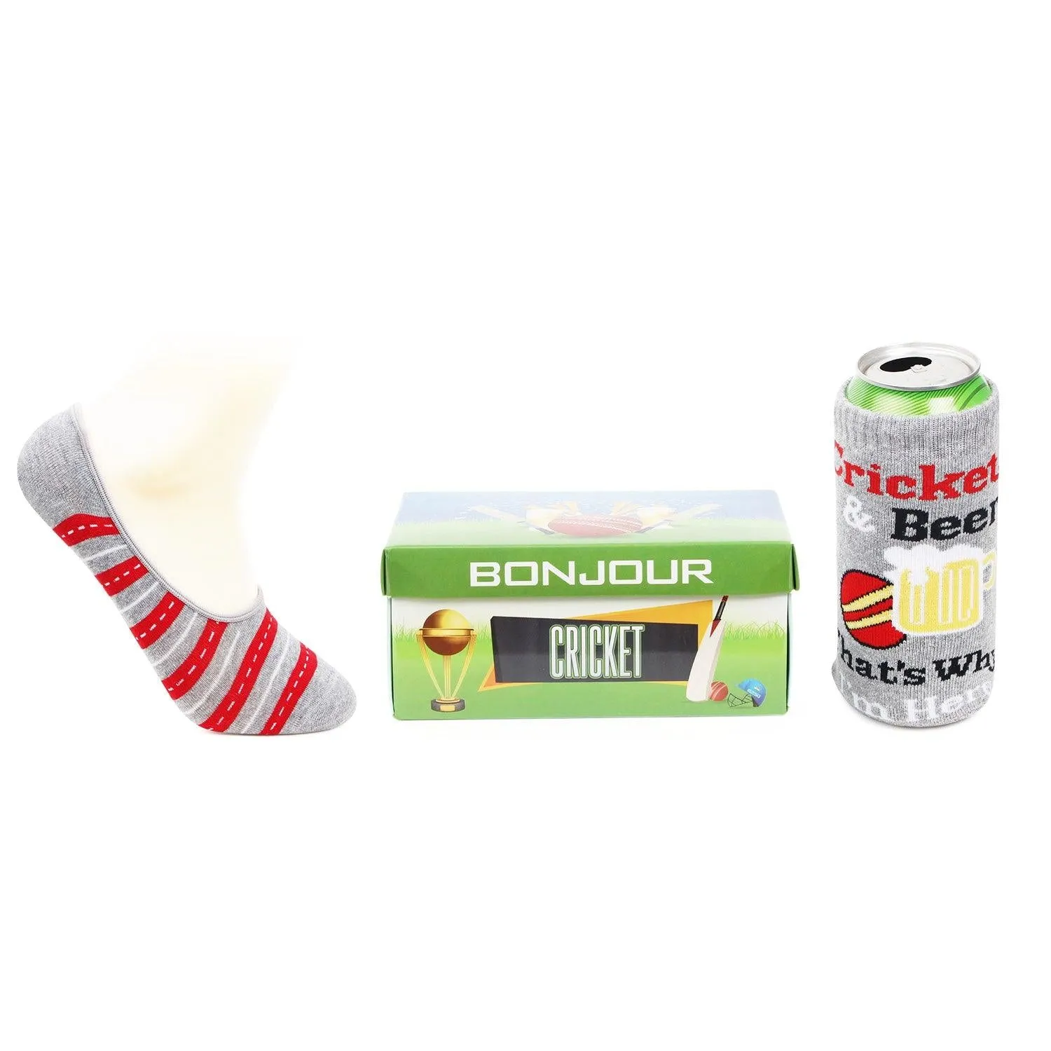 Crikbuzz Combo Pack Of Loafer Socks & Beer Can Cover - Grey