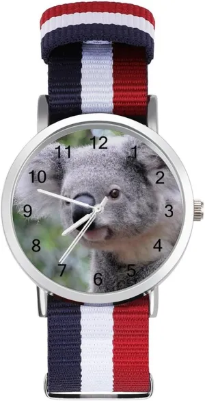 Cute Koala Bear Lightweight Wrist Watch Adjustable Nylon Band Outdoor Sport Work Wrist Watch Easy to Read Time