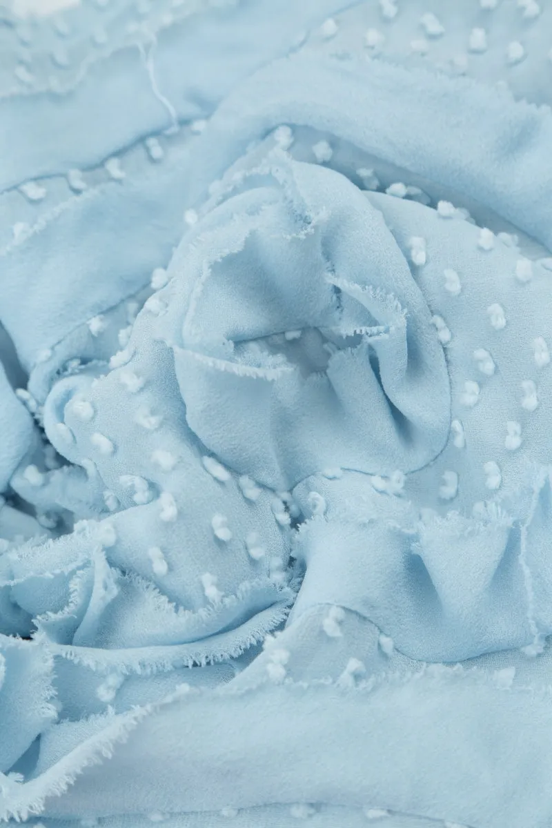 Dotty Frilly Flower Sky Blue Silk Scarf