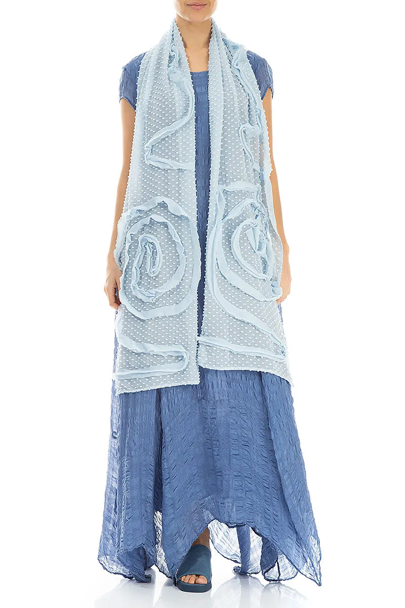 Dotty Frilly Flower Sky Blue Silk Scarf