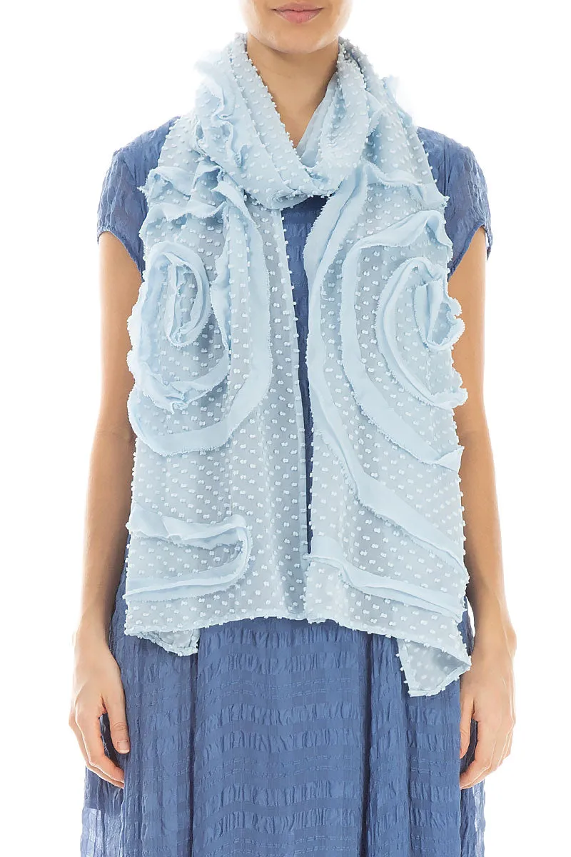 Dotty Frilly Flower Sky Blue Silk Scarf