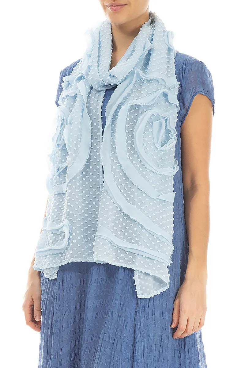Dotty Frilly Flower Sky Blue Silk Scarf