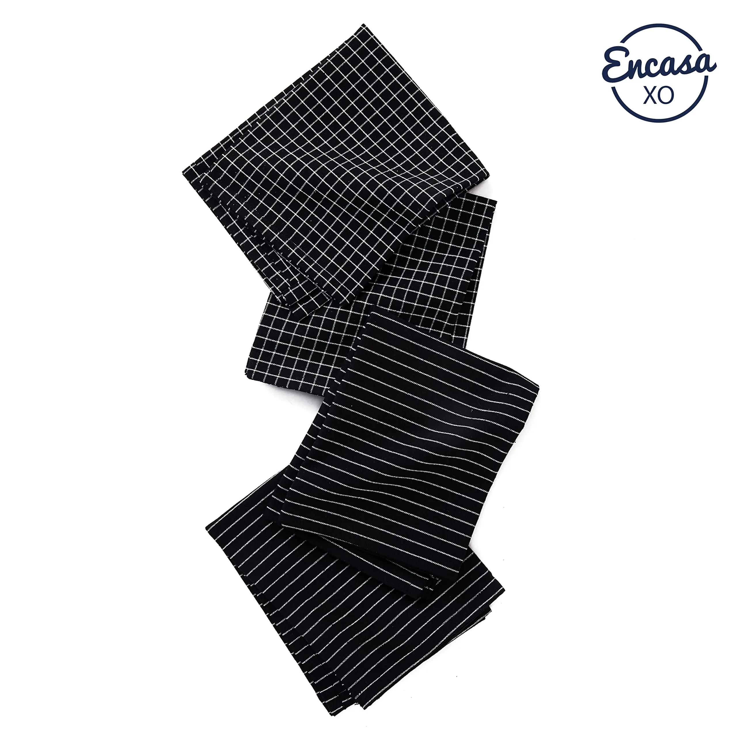 Encasa Homes Kitchen Dish Towels Made with Eco-friendly Cotton | Highly Absorbent for Cleaning & Quick Drying of Plates & Glasses | X-large, 18" x 28" | Butcher Black (Set of 4 pieces)