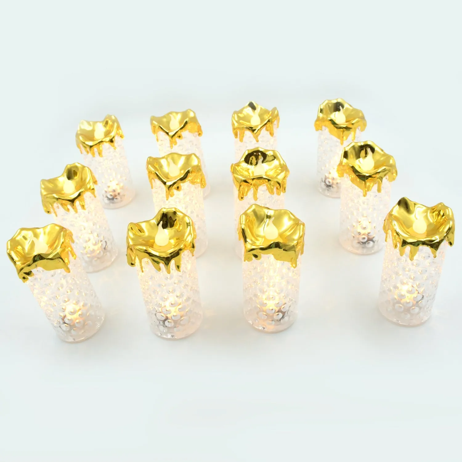 Gold Flameless Candles LED Light Flameless and Smokeless Decorative, Candles Led Tea Light Candle Perfect for Gifting, Home, Diwali,Wedding, Christmas, Crystal Candle Lights, Table Decorations (12 Pc MOQ)