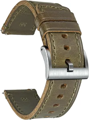 hemsut h Leather Watch Bands for Men, Horween Quick Release Leather Watch Strap Vintage Watch Replacement Wrap of 18mm, 20mm, 22mm