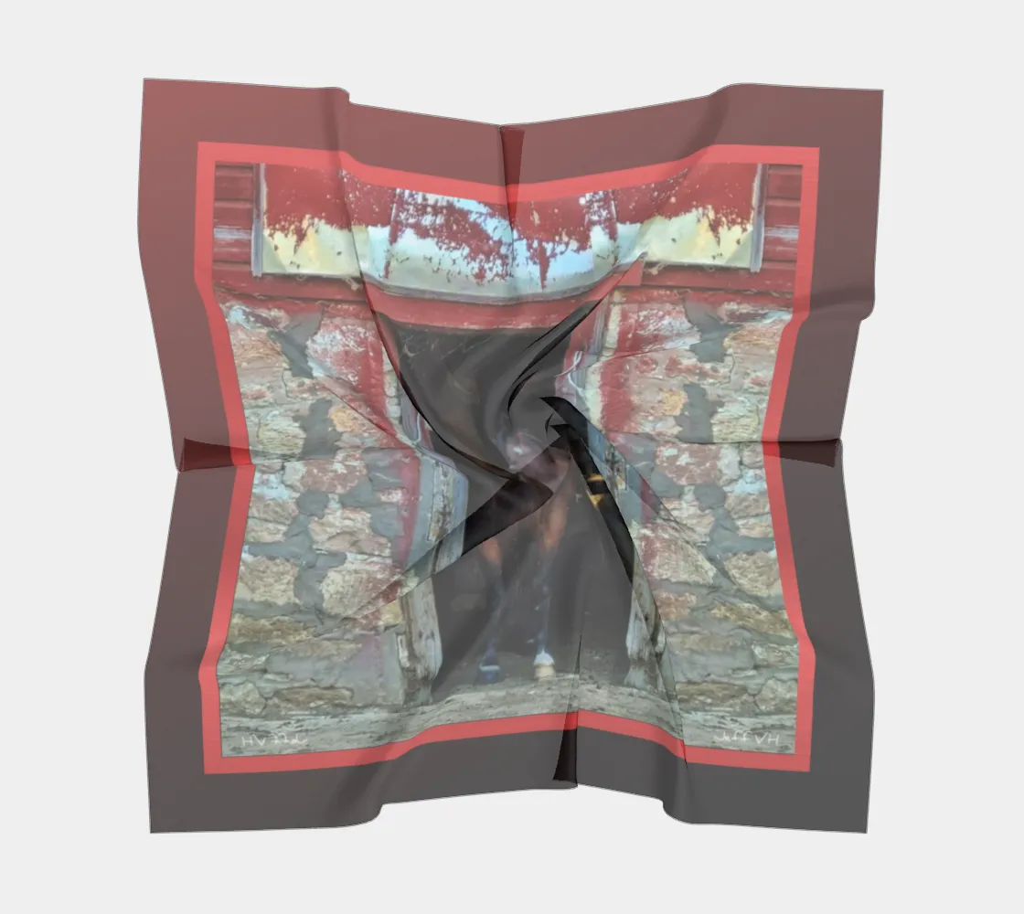 Horse in Red Barn Red Metallic by JVH Scarf