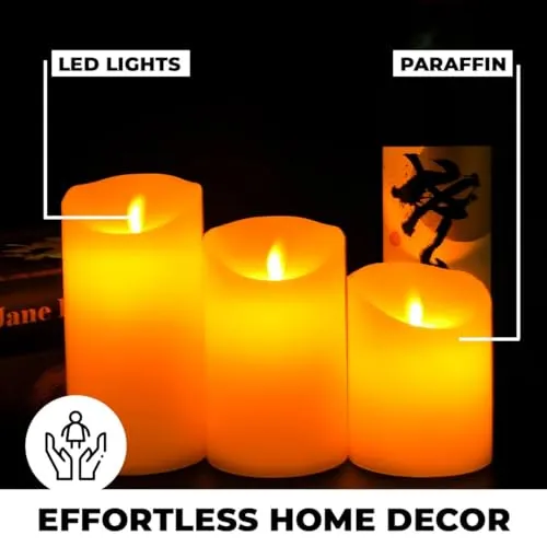 Kuber Industries LED Candles for Home Decoration|Battey Operated|Flameless Yellow Light|Safe & Easy to Maintain|Diwali Lights for Home Decoration, Other Festivities & Parties|Pack of 3|B0-005F|White