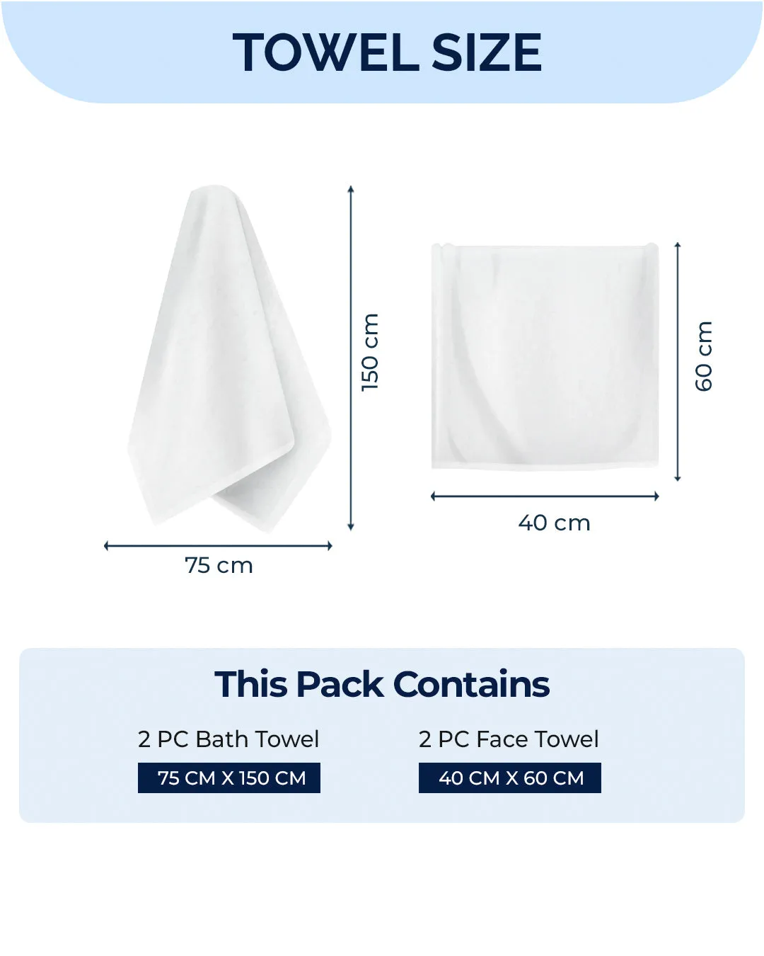 Light Blue Cotton Solid 380 GSM 2 Bath Towel & 2 Hand Towel