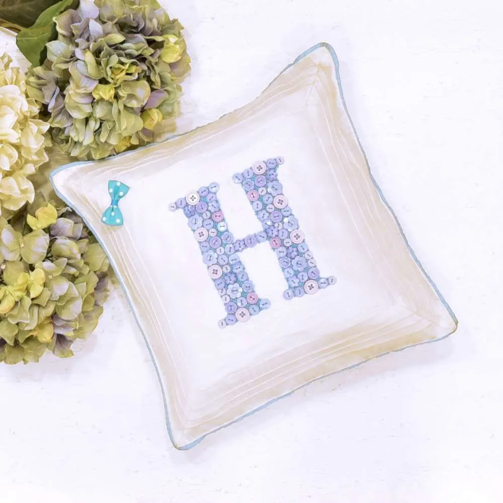Monogrammed Button Cushion - Blue