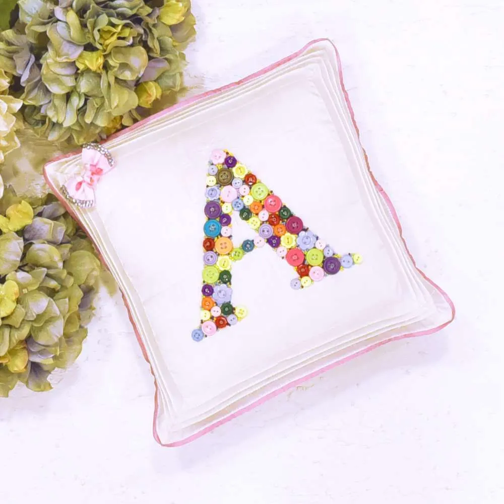 Monogrammed Button Cushion- Multi Colour