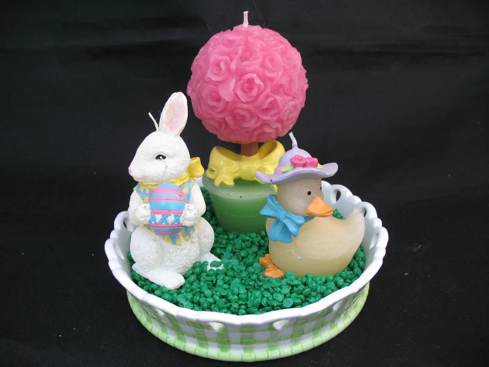 NEW AVON EASTER SPRING GARDEN CANDLE Ceramic Dish Holder SET CANDLES Bunny Rabbit Duck Pink Rose Flower