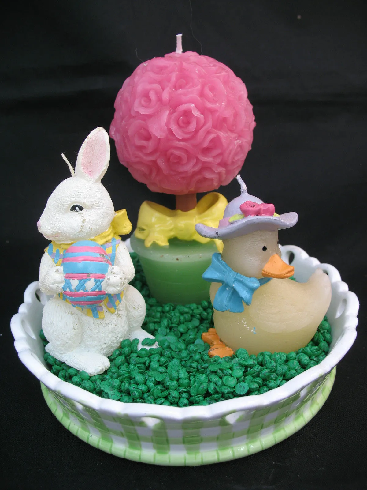 NEW AVON EASTER SPRING GARDEN CANDLE Ceramic Dish Holder SET CANDLES Bunny Rabbit Duck Pink Rose Flower