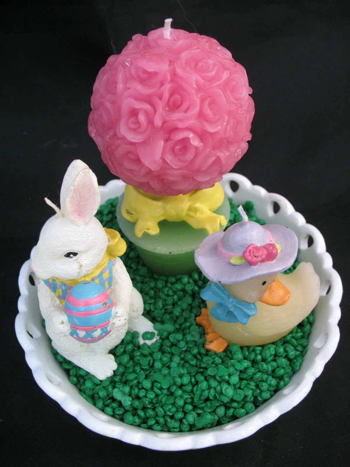 NEW AVON EASTER SPRING GARDEN CANDLE Ceramic Dish Holder SET CANDLES Bunny Rabbit Duck Pink Rose Flower