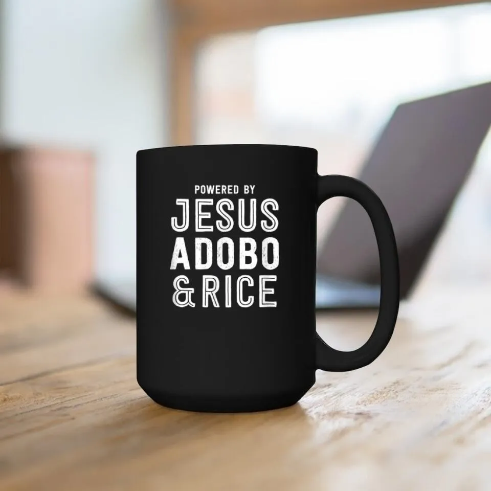 Powered Jesus Adobo & Rice - Christian Coffee Mugs - Bible Verse Mugs - Scripture Mugs - Religious Faith Gift - Ciaocustom