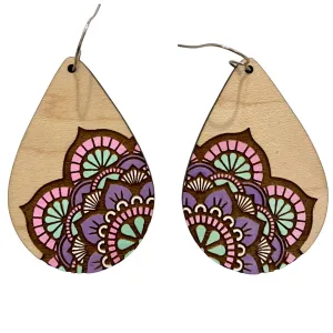 Purple Pink Mint Mandala Hand Painted Earrings