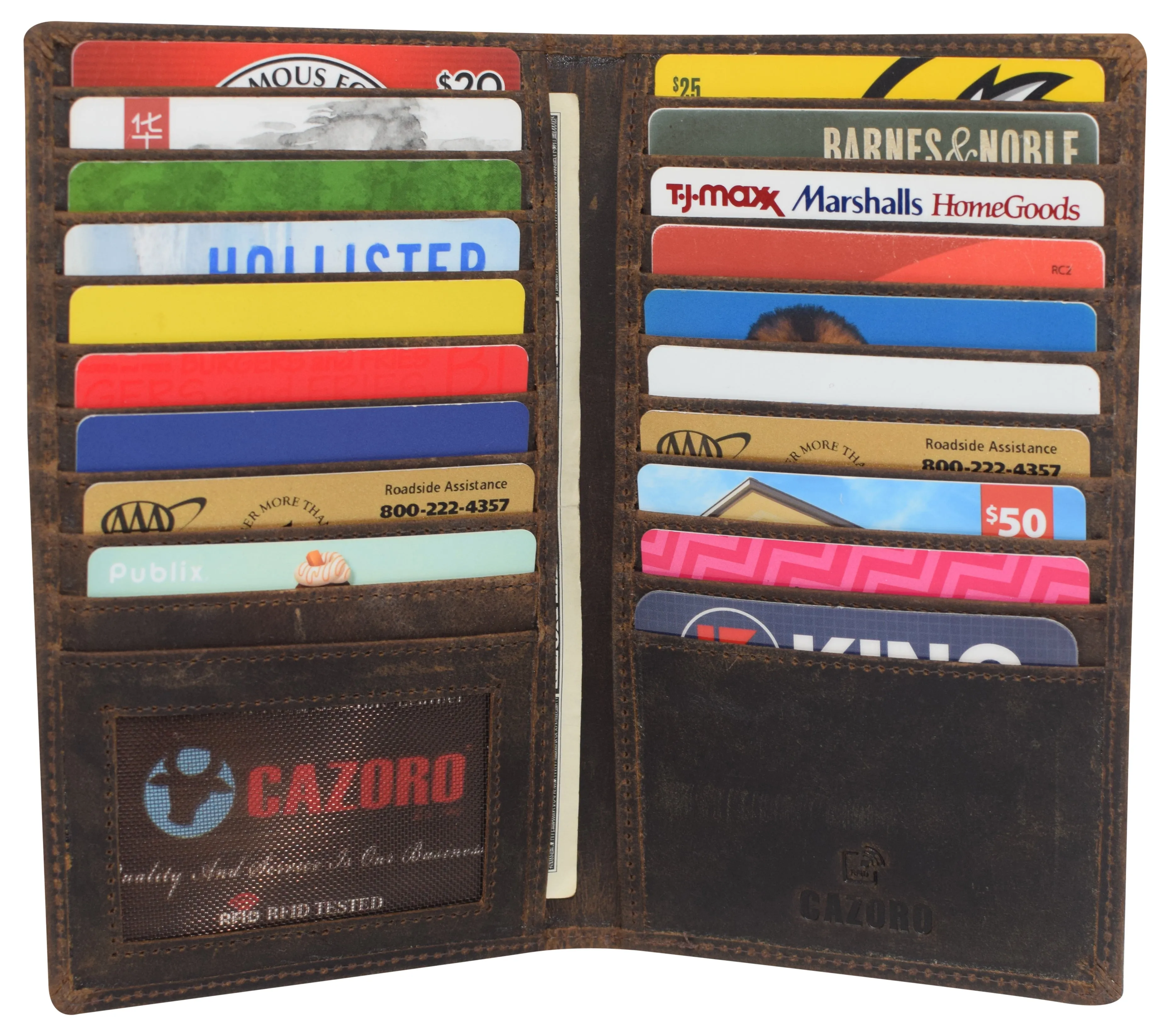RFID Blocking Mens Genuine Vintage Leather Bifold Long Wallet