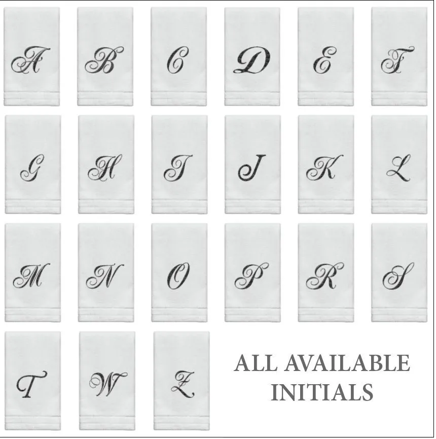 Set of 2 White Monogrammed Towel - Black Embroidered - Initial  T (Wholesale)