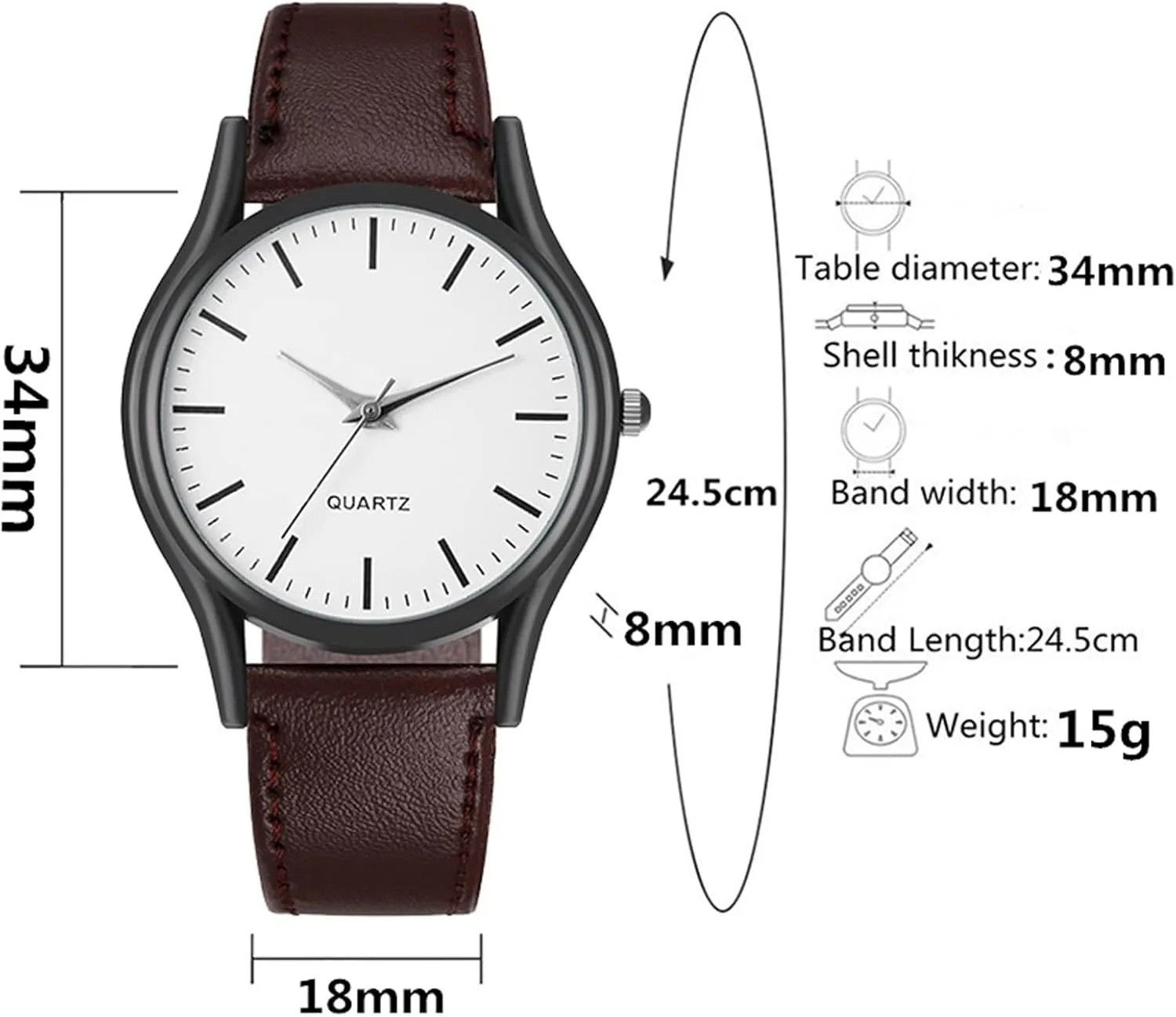 Unisex Lovers Fashion Business Design Hand Watch Leather Watch Vintage Small Face Round Watches for Women Men