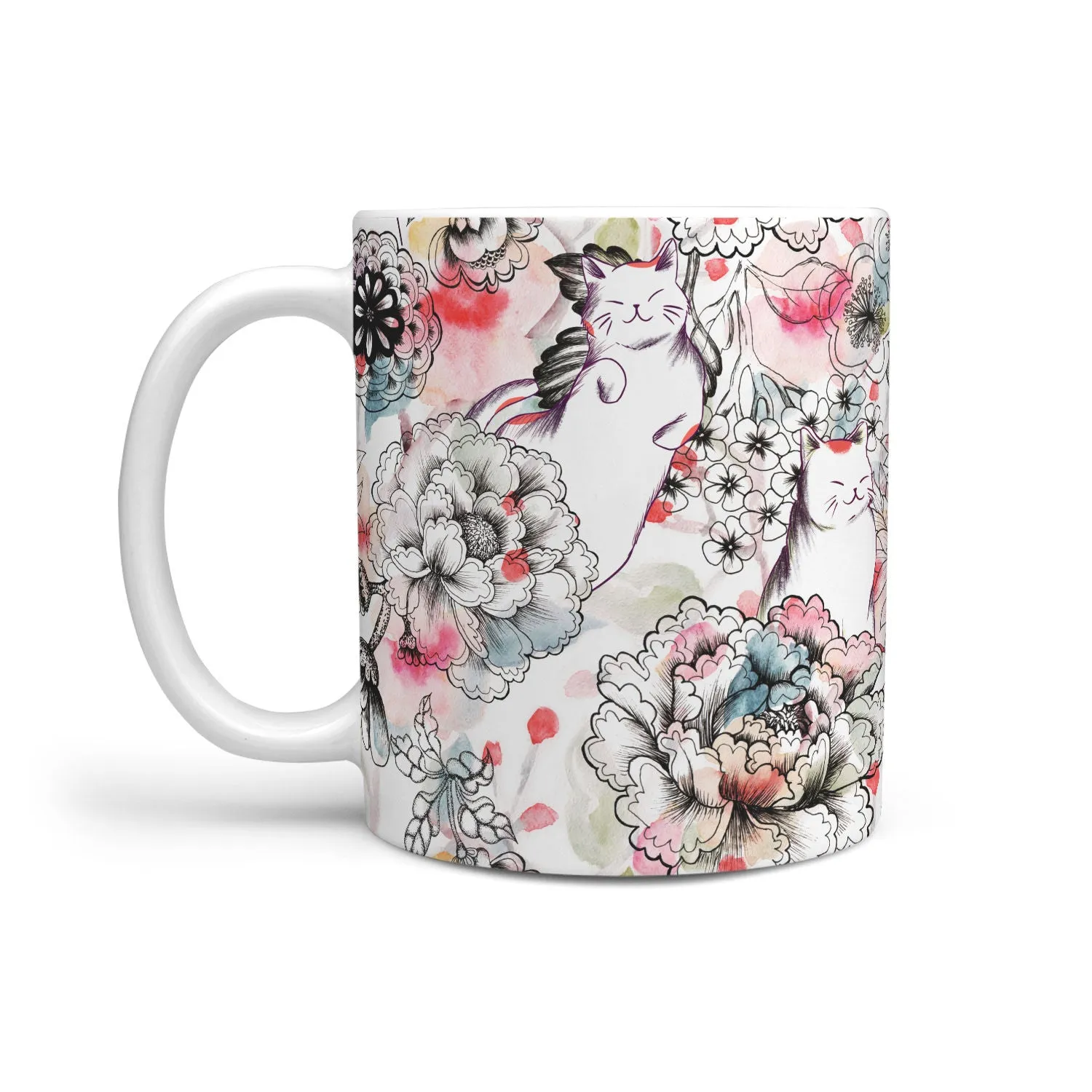 White Flower Cats Mug