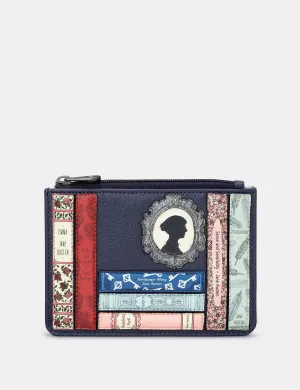 Yoshi Leather Jane Austen Bookworm Zip Top Purse - Navy